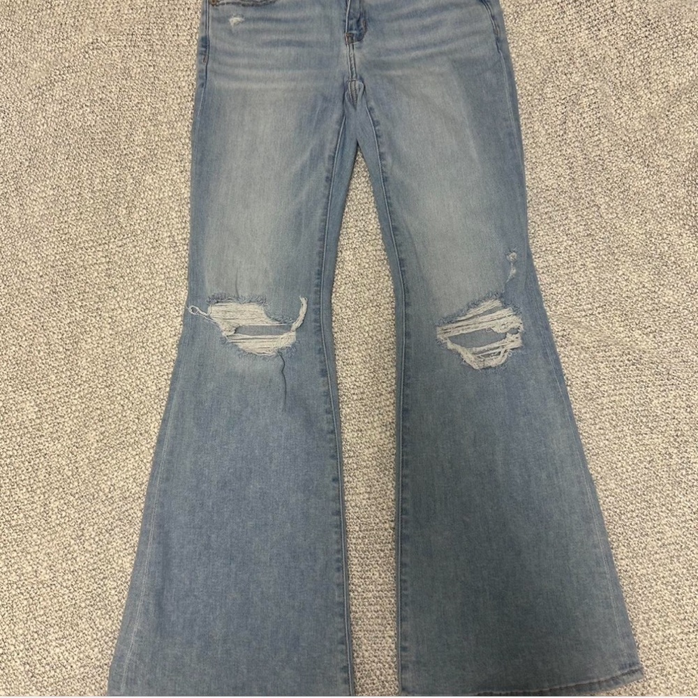 American Eagle Outfitters Distressed Flare Jeans in Blue